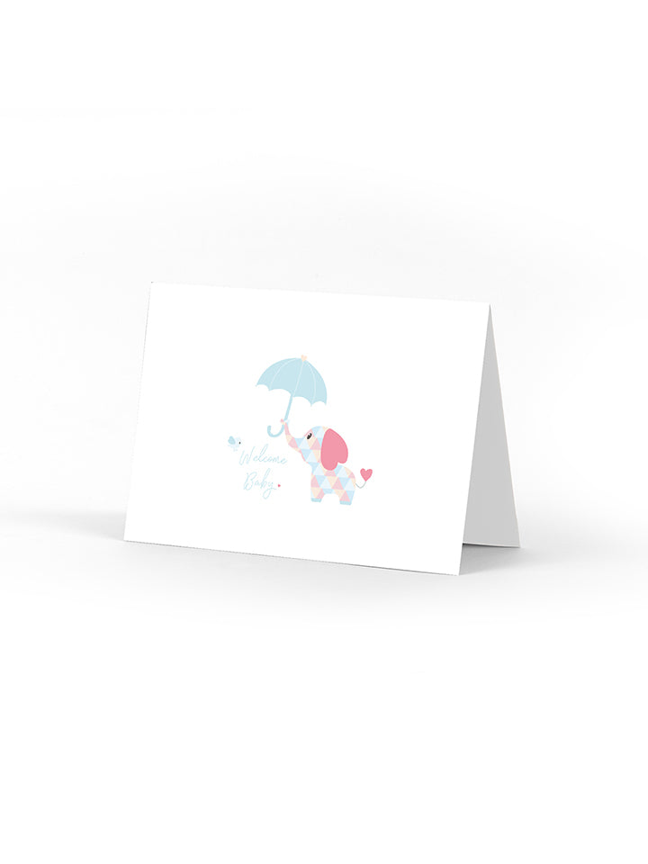 Welcome Baby Elephant Holding Umbrella Card